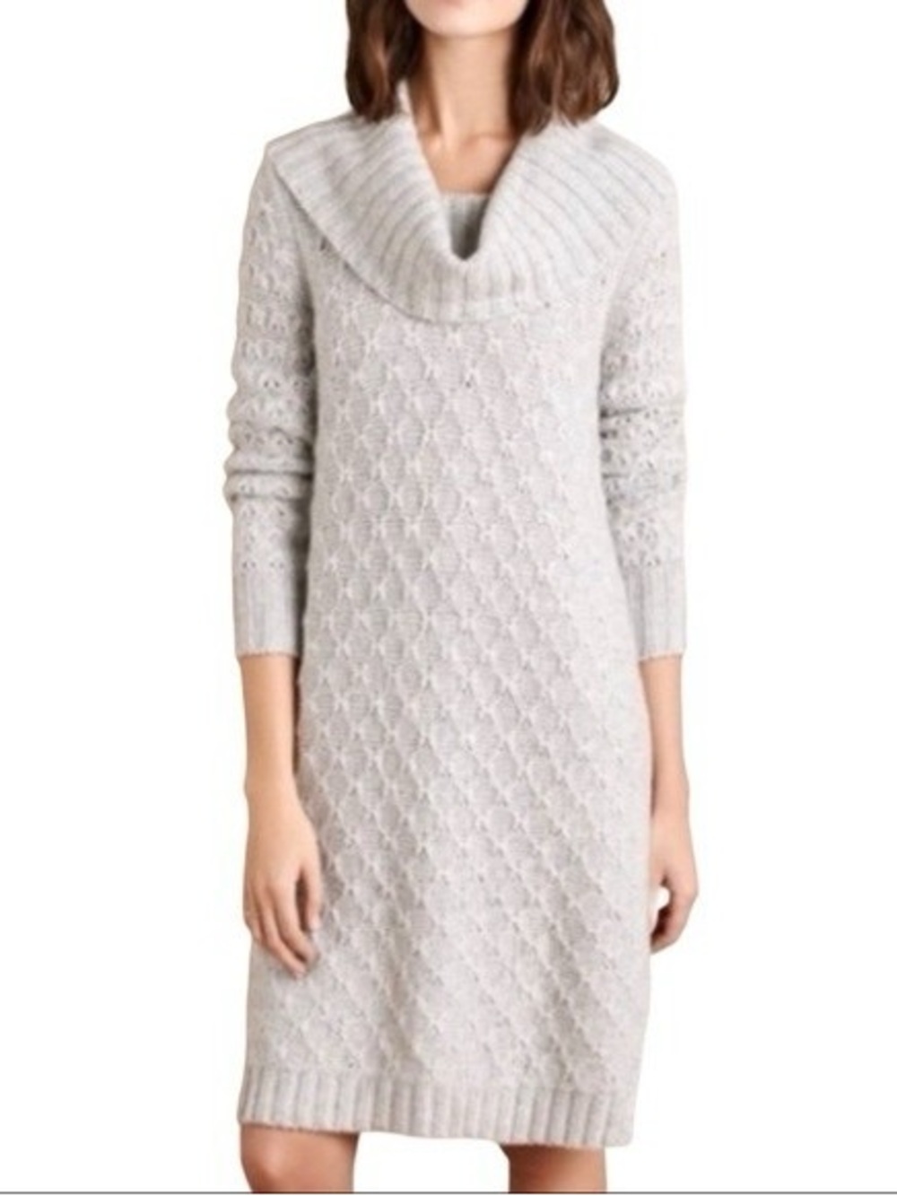 Anthropologie Sparrow Sweater Dress Cowl Neck Button Women's Small Light Grey